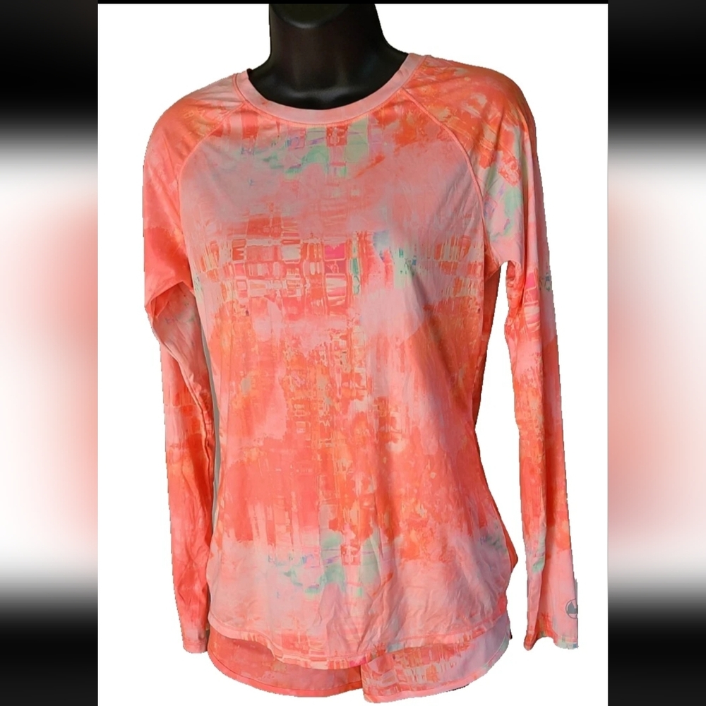 Reel Legends Pink and White Long Sleeve Relaxed Tee Sz M